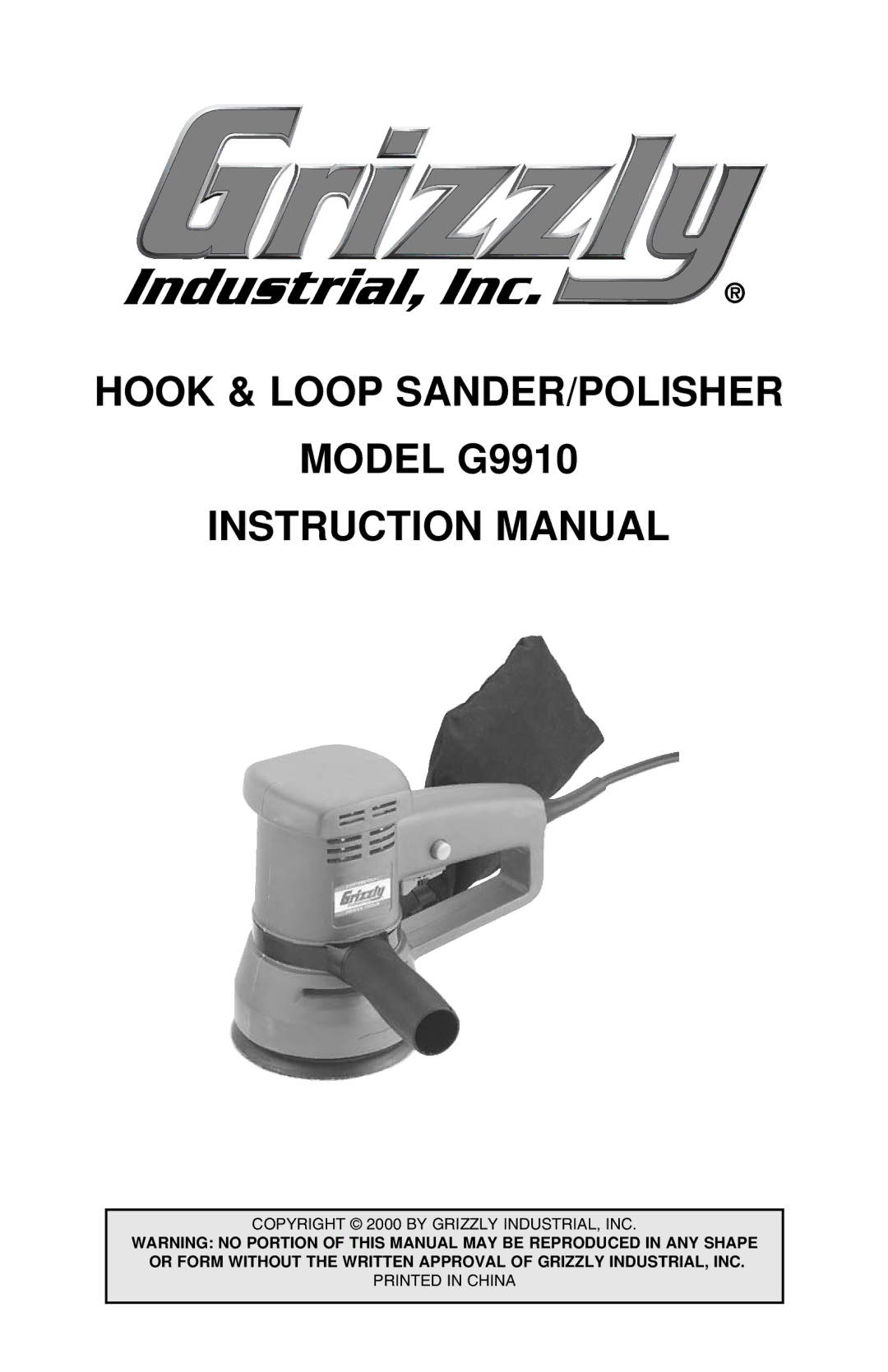 Grizzly instruction manual Hook & Loop SANDER/POLISHER Model G9910 