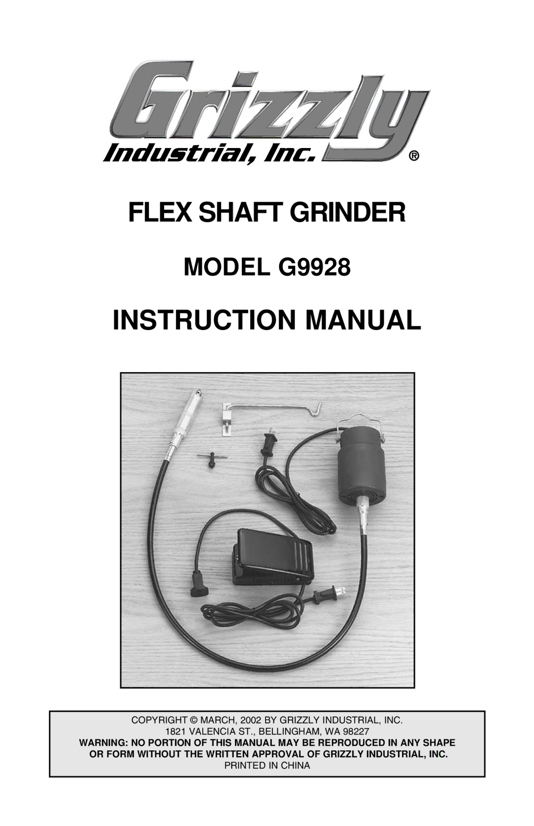 Grizzly G9928 instruction manual Flex Shaft Grinder 