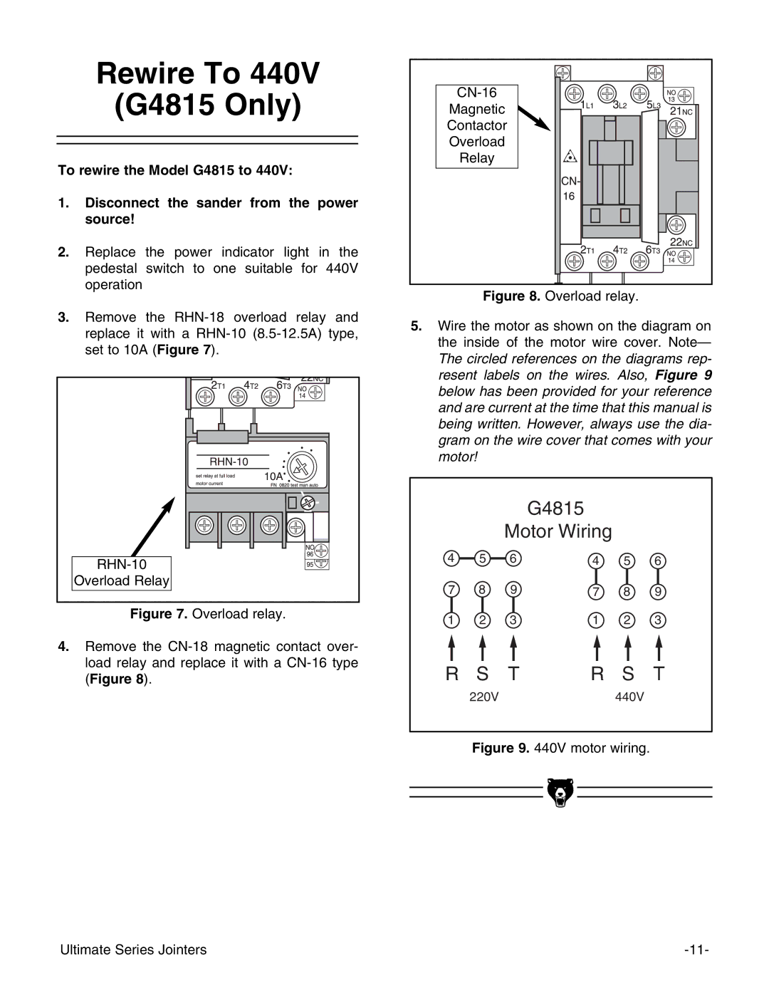 Grizzly G9953ZXF instruction manual Rewire To G4815 Only 