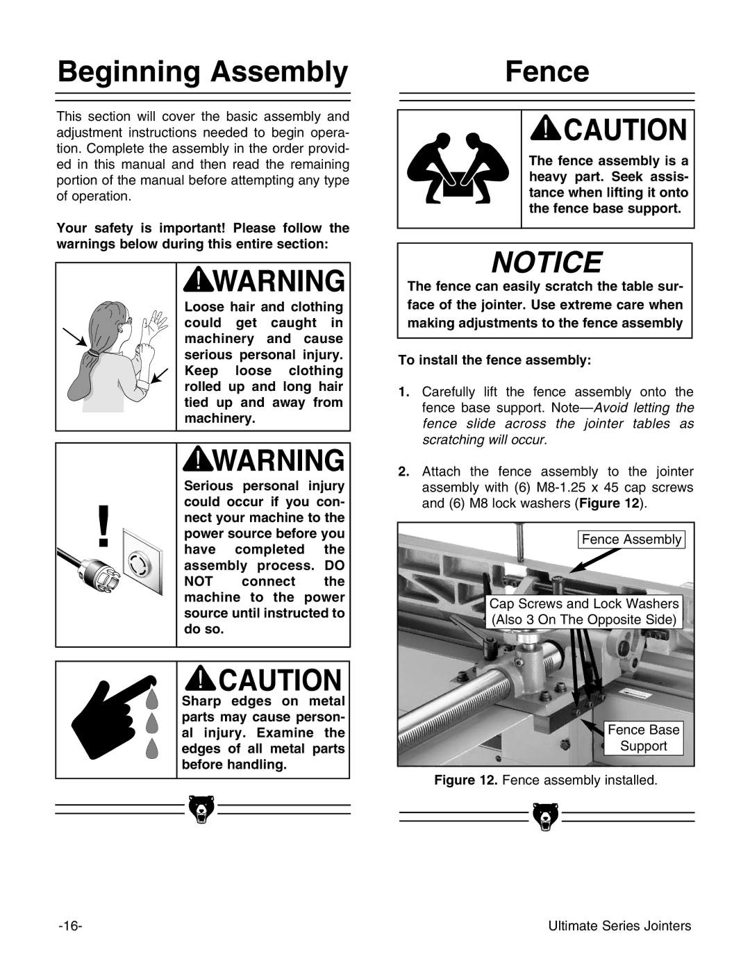 Grizzly G9953ZXF, G4815 instruction manual Beginning Assembly, Fence 