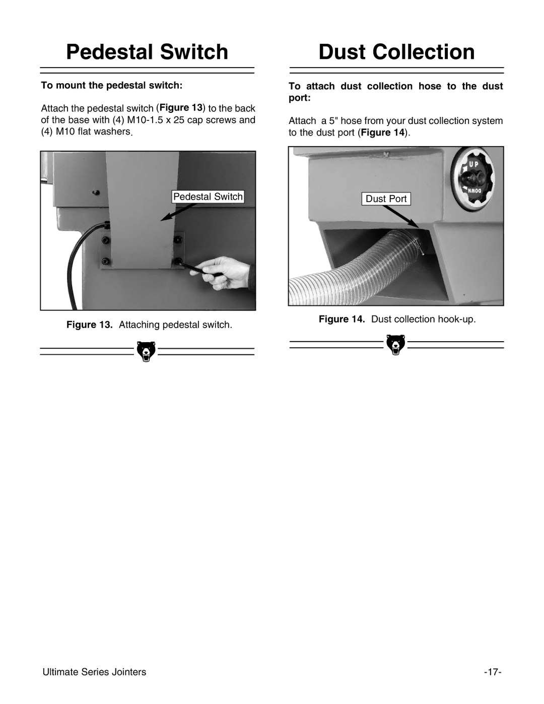 Grizzly G9953ZXF, G4815 instruction manual Pedestal Switch, Dust Collection, To mount the pedestal switch 