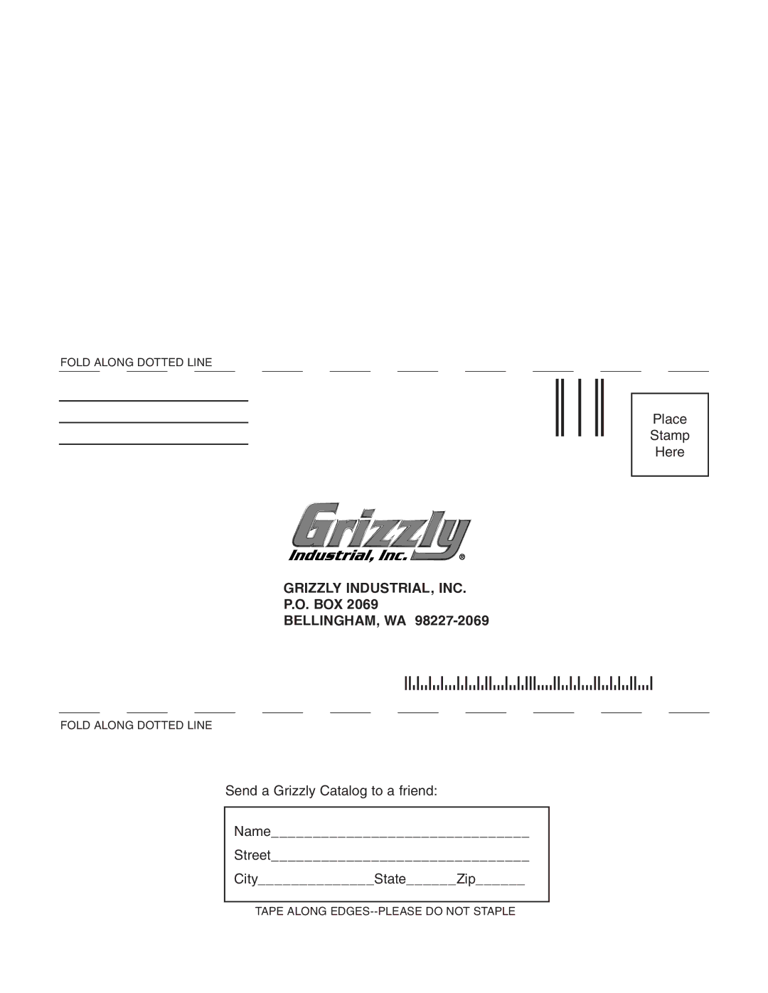 Grizzly G9955 instruction manual Grizzly INDUSTRIAL, INC, Box Bellingham, Wa 