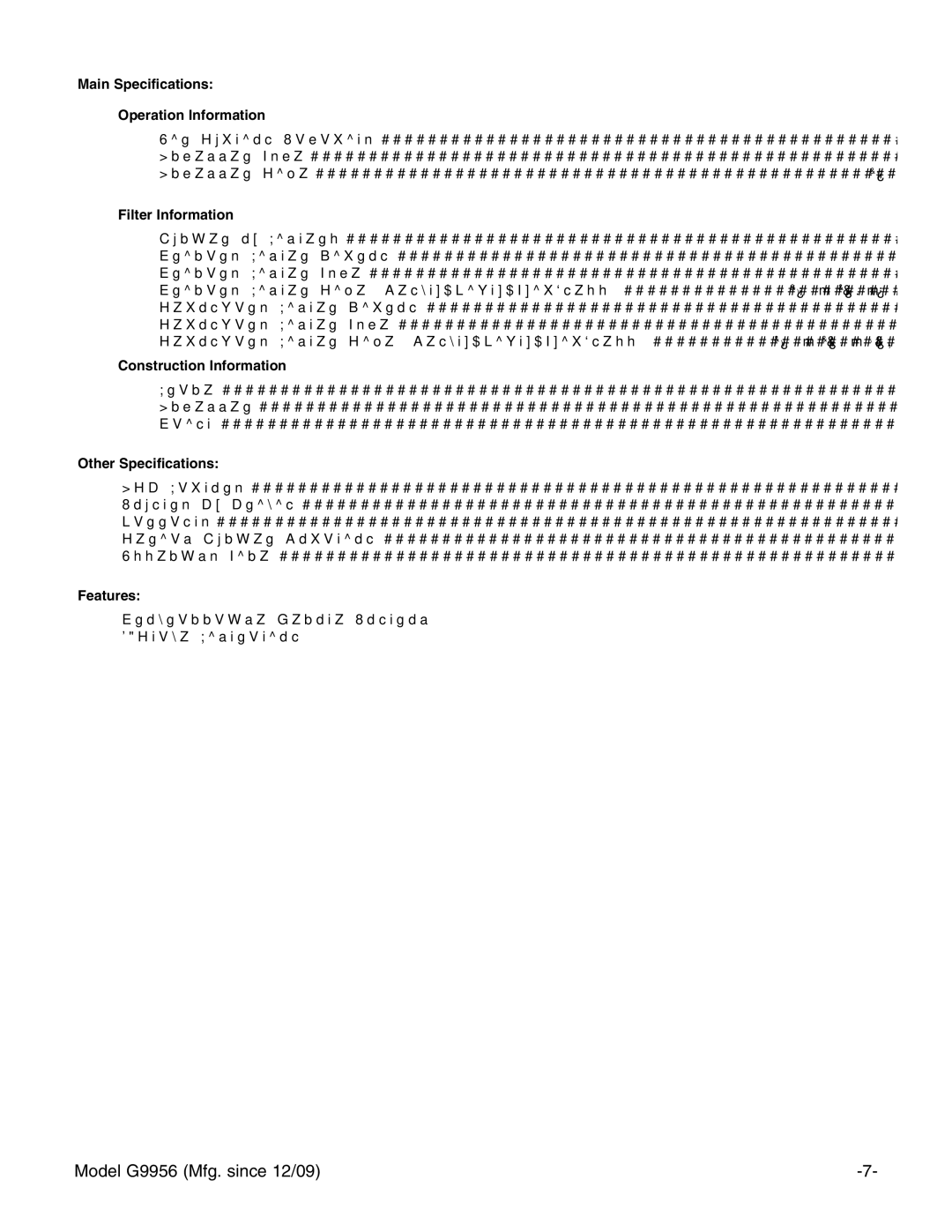 Grizzly G9956 instruction manual Main Specifications Operation Information 