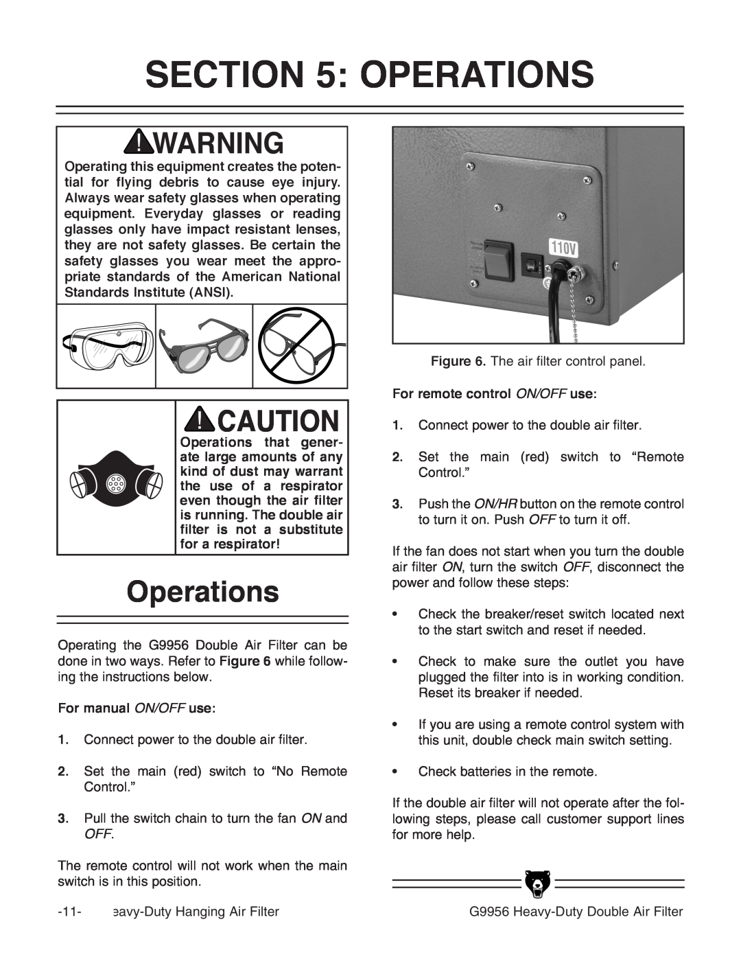 Grizzly G9956 instruction manual Operations 