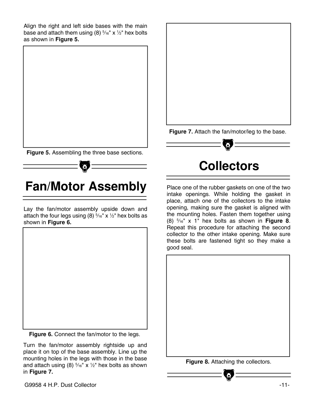 Grizzly G9958 instruction manual Fan/Motor Assembly, Collectors 