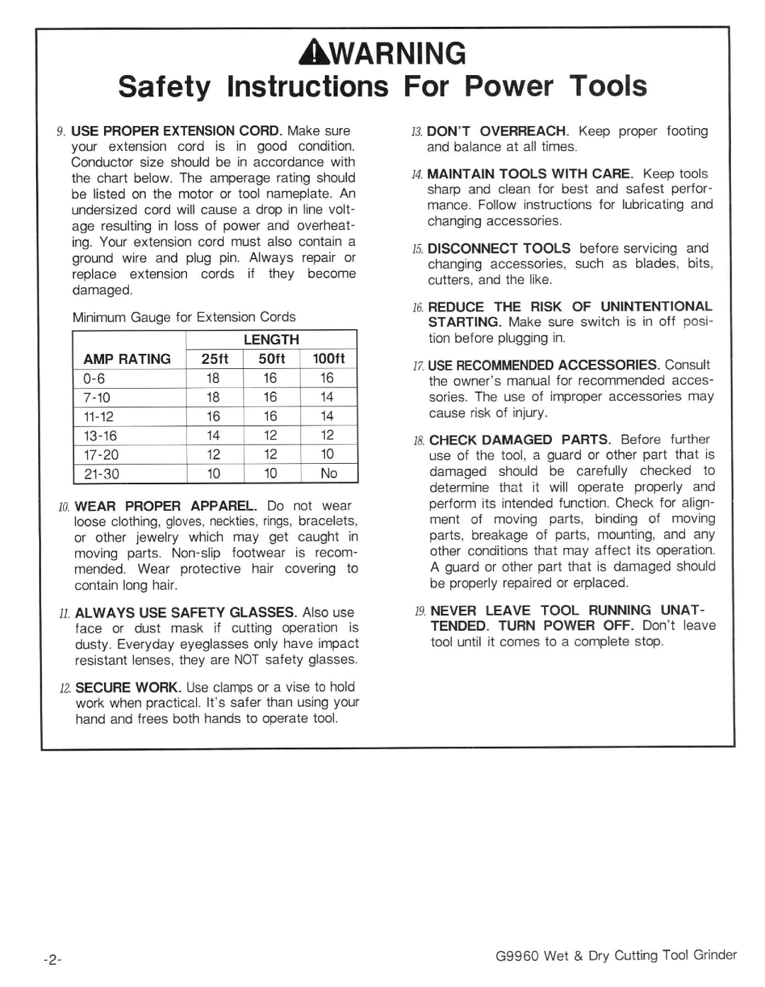 Grizzly G9960 manual 