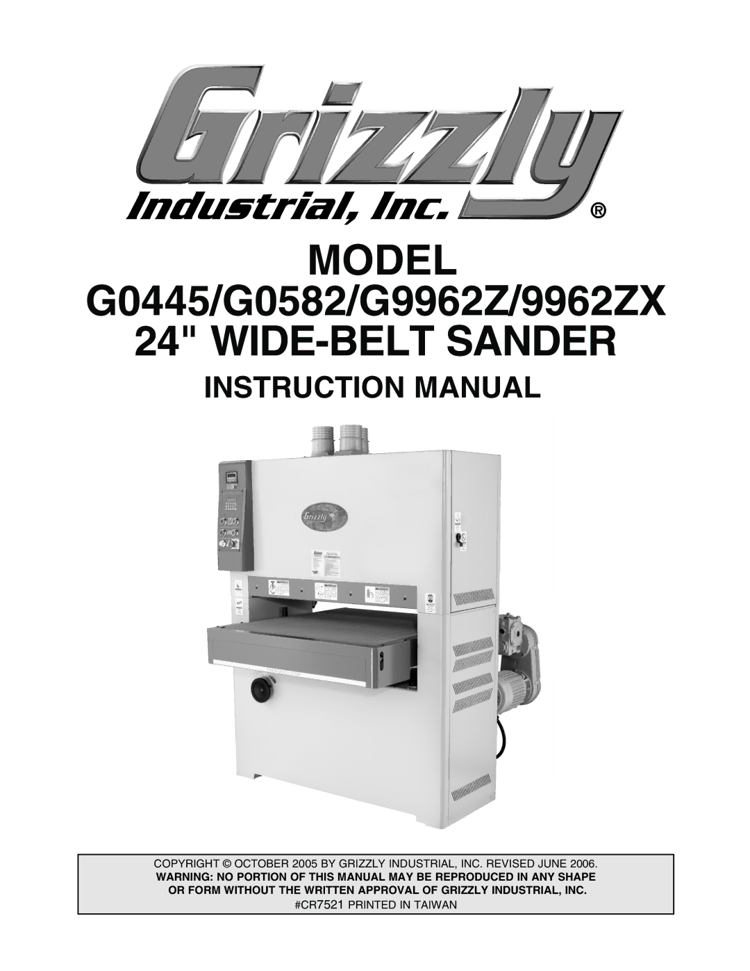 Grizzly G0582, G9962Z, 9962ZX, G0445 instruction manual Model 