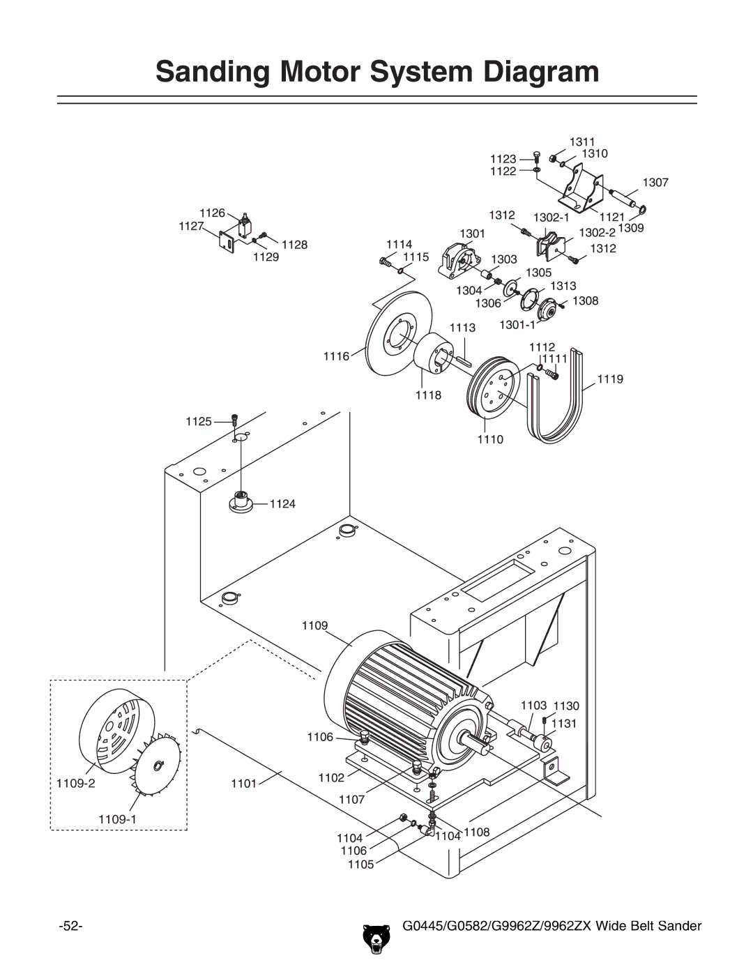 Grizzly 9962ZX, G9962Z, G0582, G0445 instruction manual Sanding Motor System Diagram 