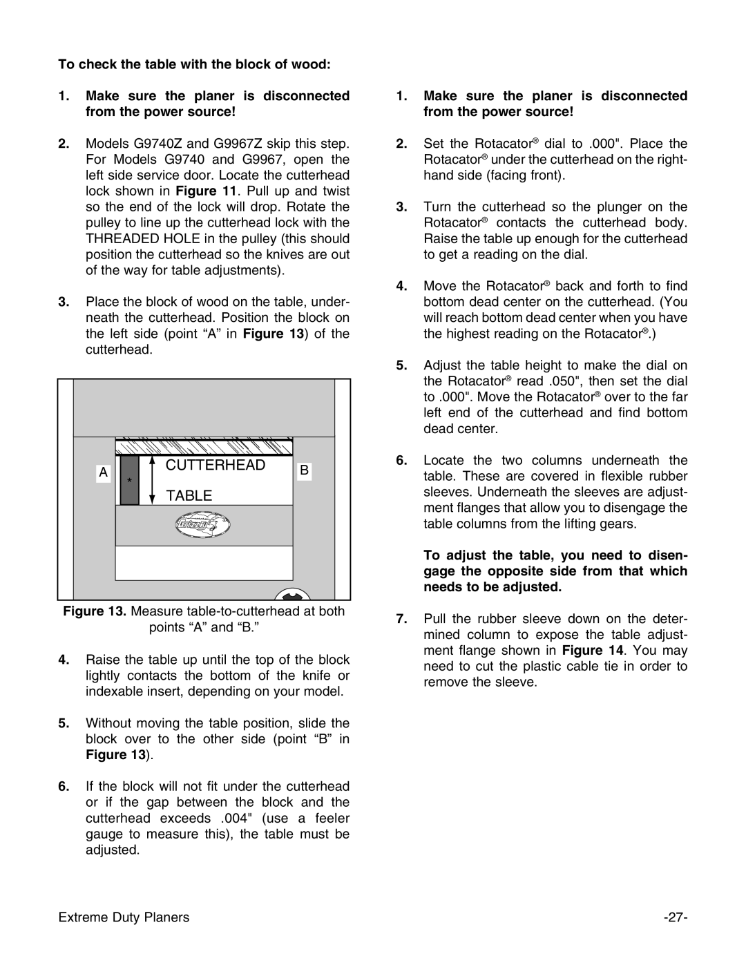 Grizzly G9961, G9967Z, G9741, G9740Z instruction manual Cutterhead 