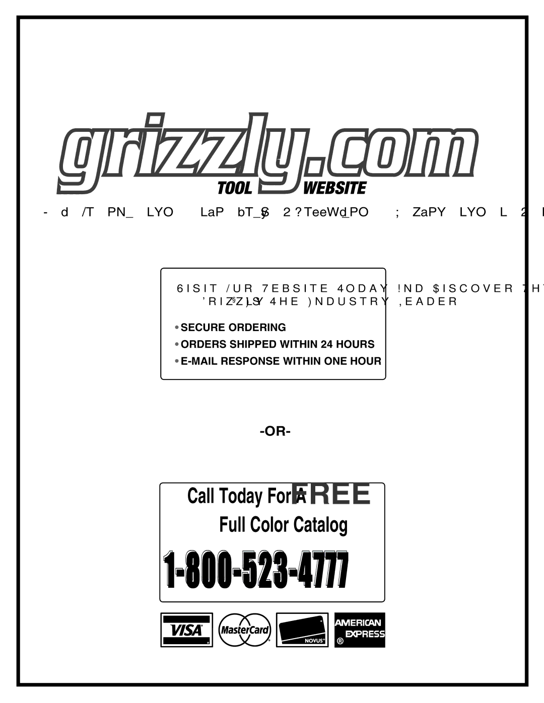 Grizzly G9967Z, G9741, G9740Z, G9961 instruction manual Call Today For a Free Full Color Catalog 