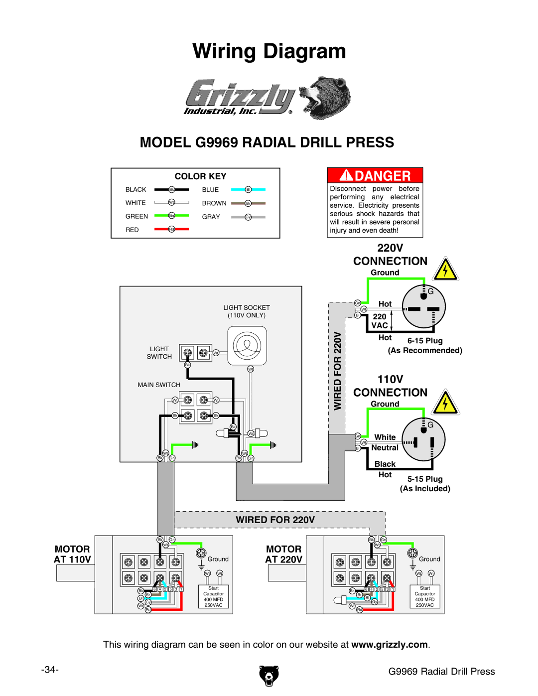 Grizzly G9969 owner manual Wiring Diagram 