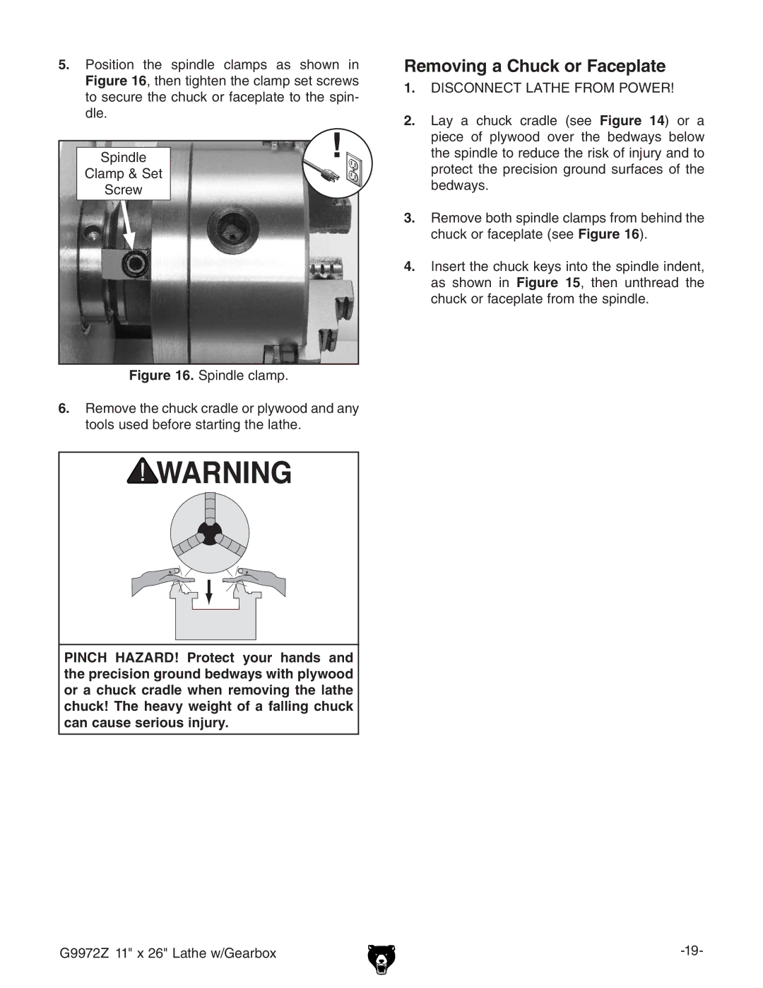 Grizzly G9972Z owner manual Removing a Chuck or Faceplate, HecYaZ 