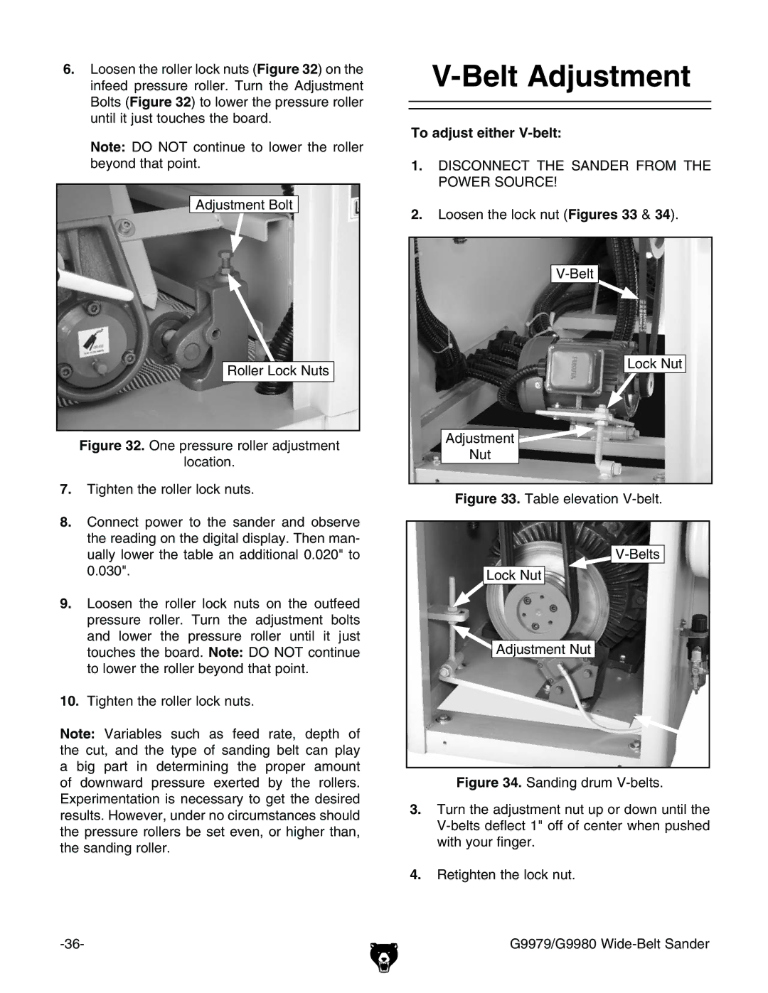 Grizzly G9979, G9980 manual 4O Adjust Either 6BELT 