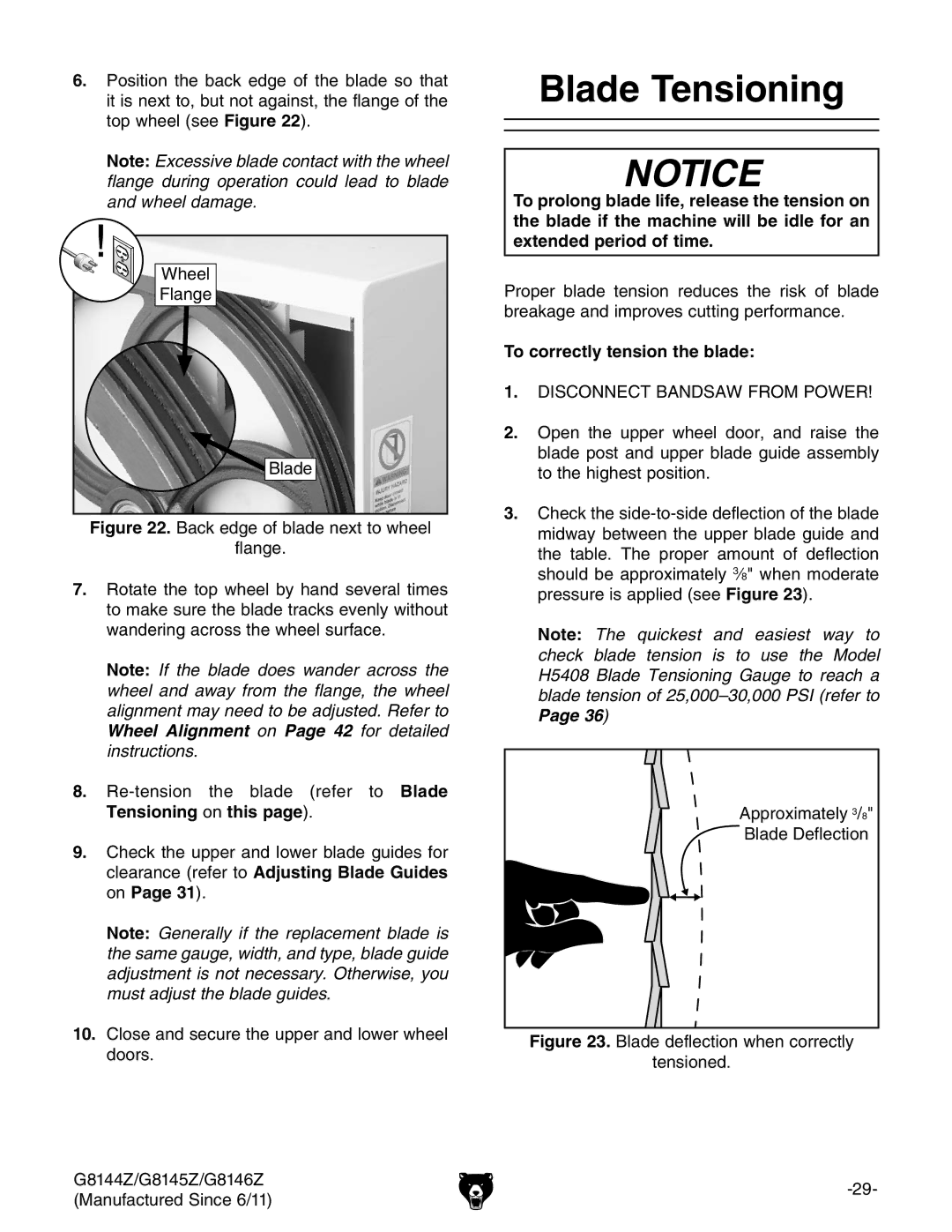 Grizzly G9979 owner manual Blade Tensioning, To correctly tension the blade 