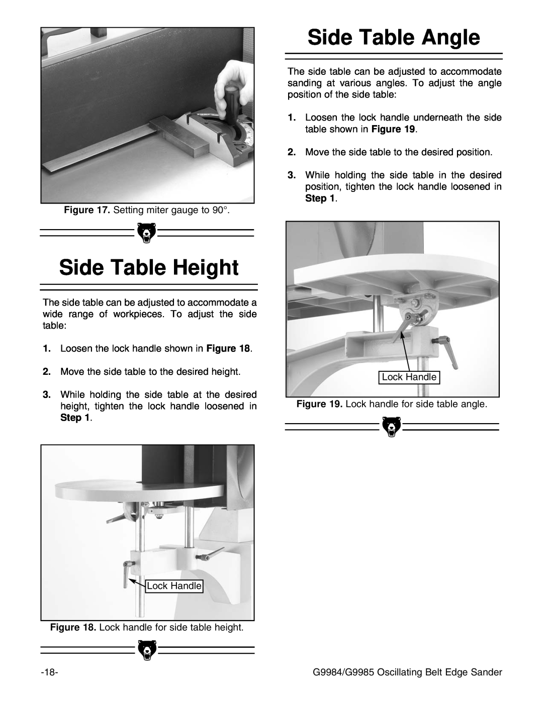 Grizzly G9984, G9985 instruction manual Side Table Angle, Side Table Height 