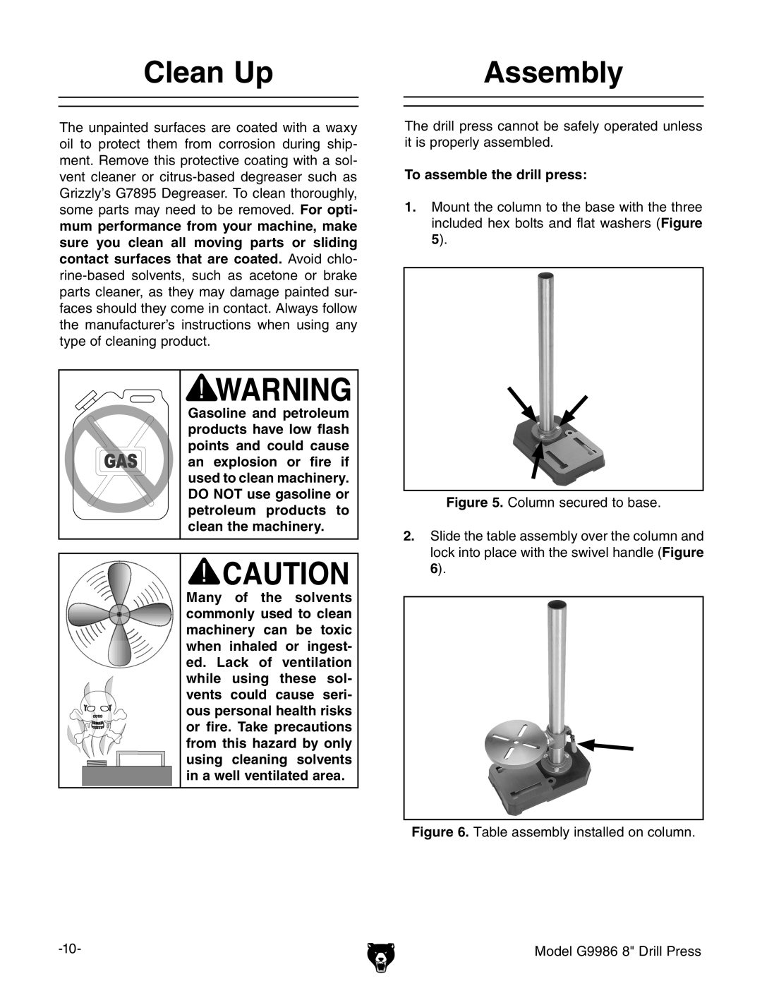 Grizzly G9986 instruction manual Clean Up Assembly, To assemble the drill press 