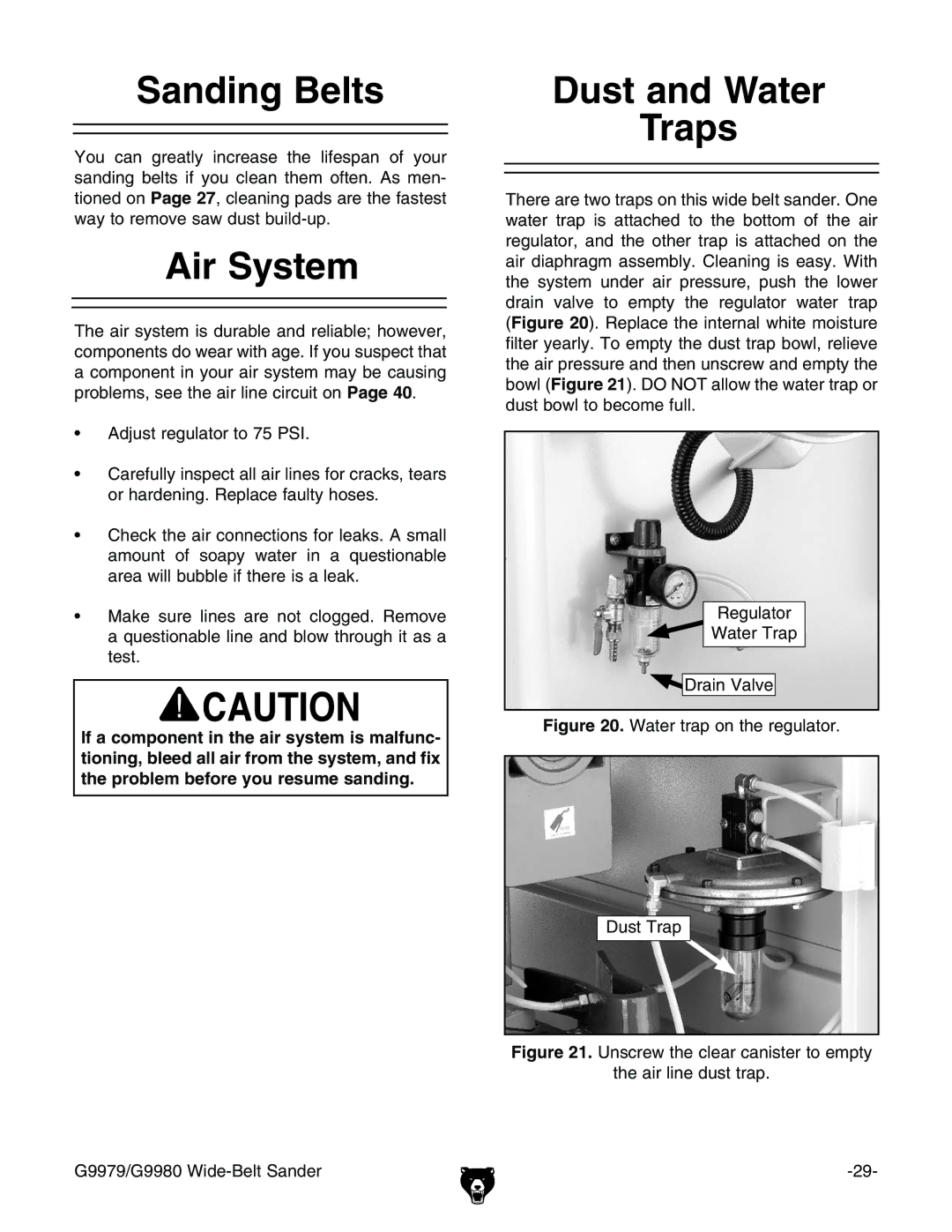 Grizzly GBC-H20L manual 3ANDING Elts, IR 3YSTEM, $UST and 7ATER 4RAPS, ™ 6YjhigZ\jaVidgid,*EH#, IZVgacZYjhiigVe# 