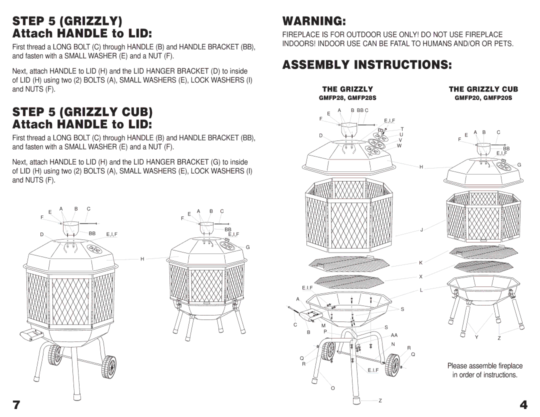 Grizzly GMFP28S, GMFP20S operating instructions Attach Handle to LID, Assembly Instructions, Grizzly Grizzly CUB 