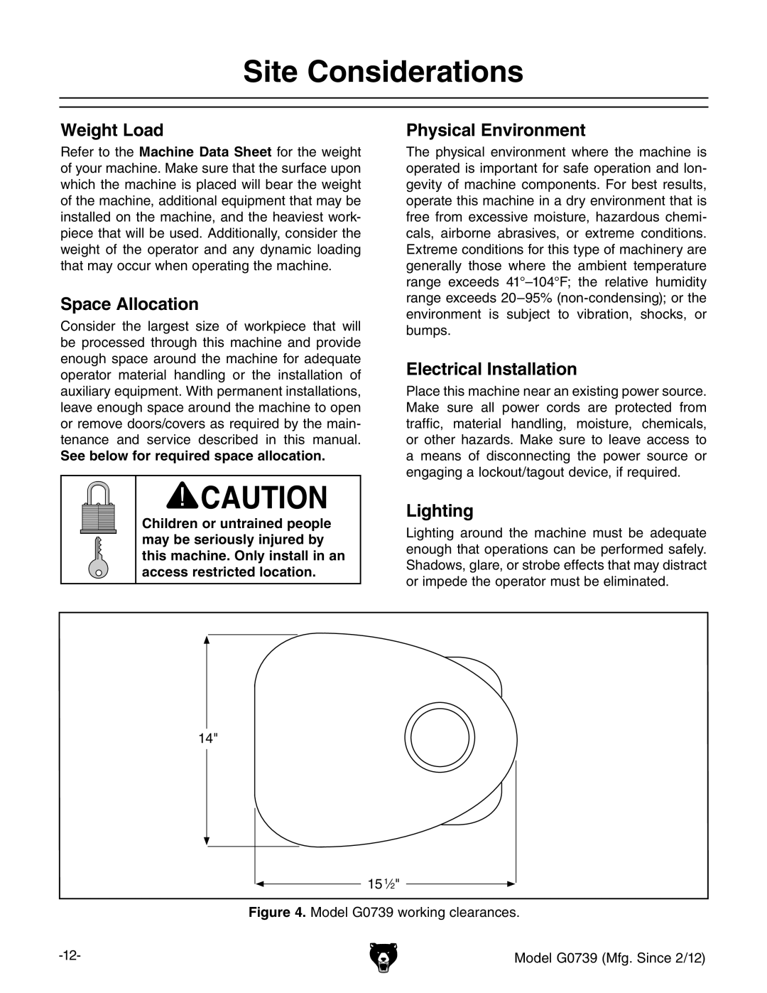 Grizzly GO739 owner manual Site Considerations 