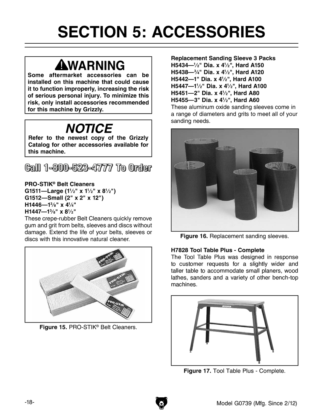 Grizzly GO739 owner manual Accessories, H7828 Tool Table Plus Complete 