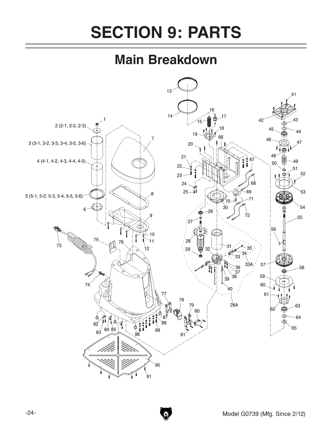 Grizzly GO739 owner manual Parts, Main Breakdown 