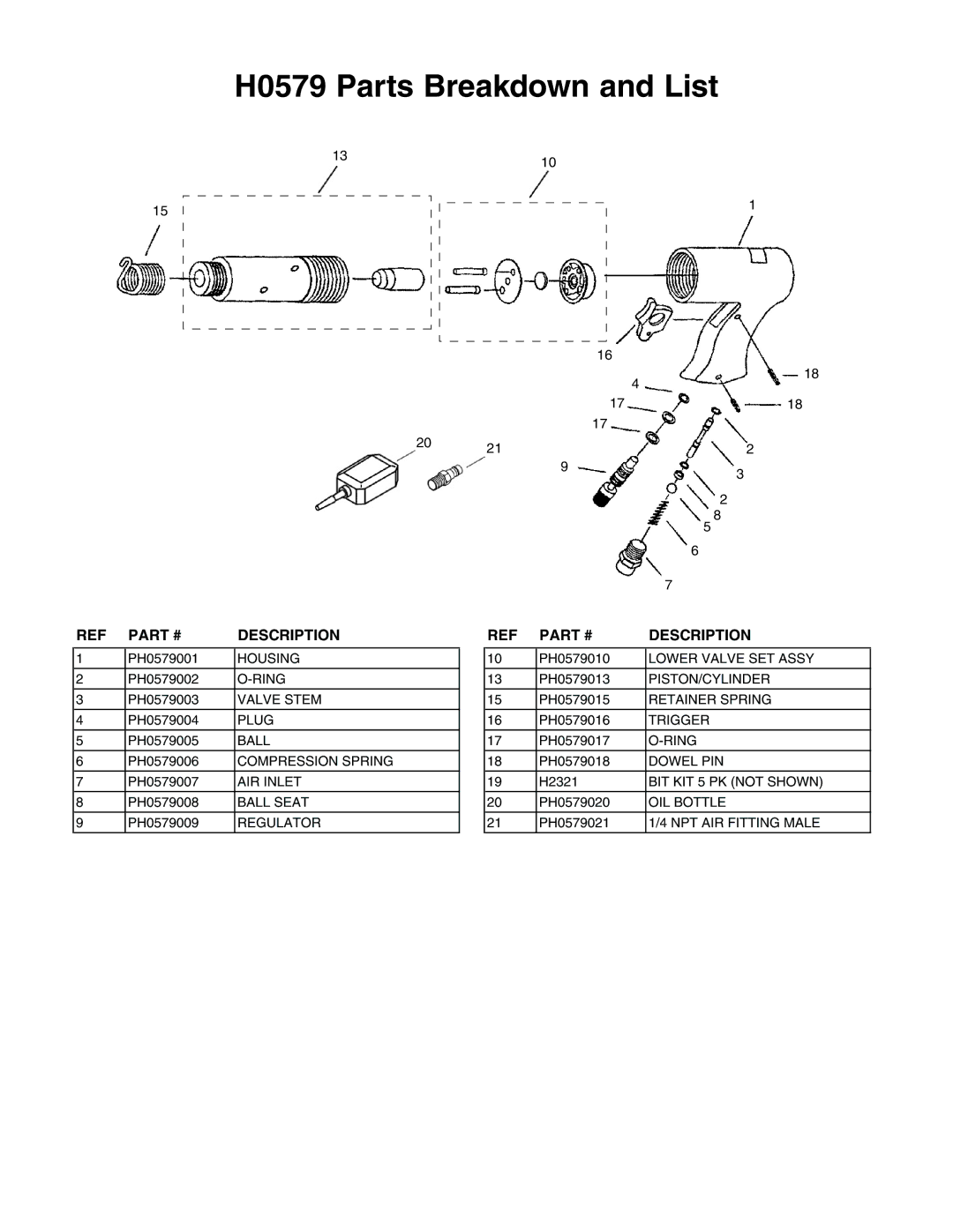 Grizzly instruction sheet H0579 Parts Breakdown and List, Description 