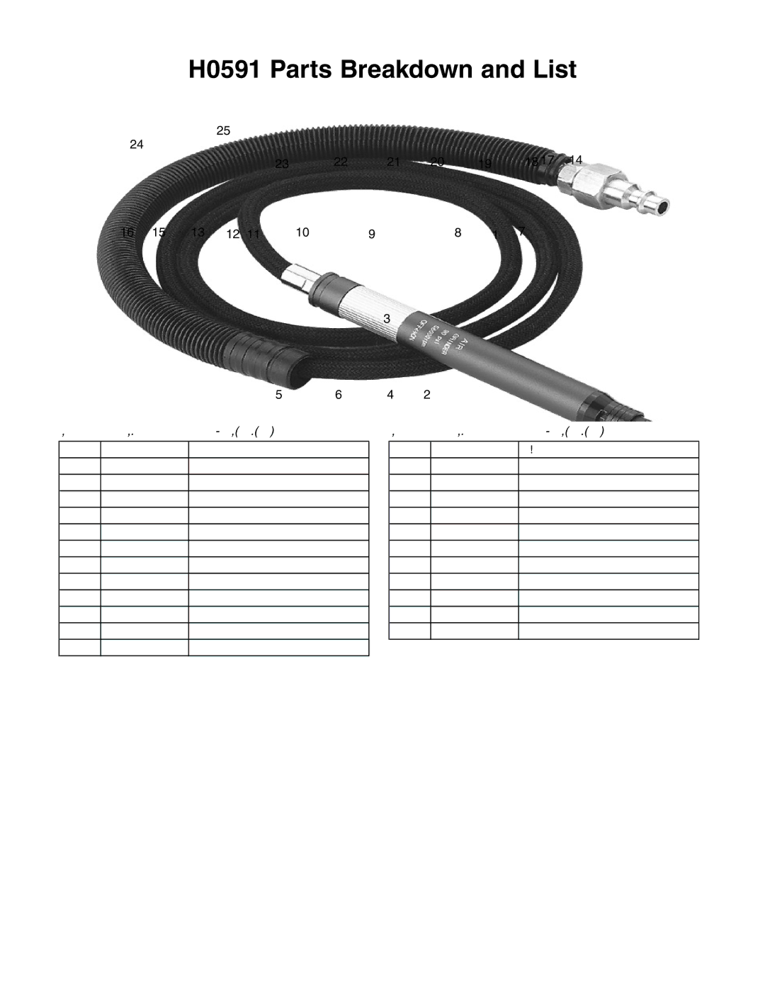 Grizzly instruction sheet H0591 Parts Breakdown and List, Description 