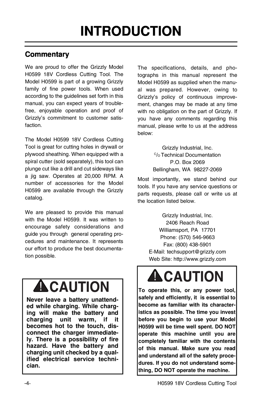 Grizzly H0599 instruction manual Introduction, Commentary 