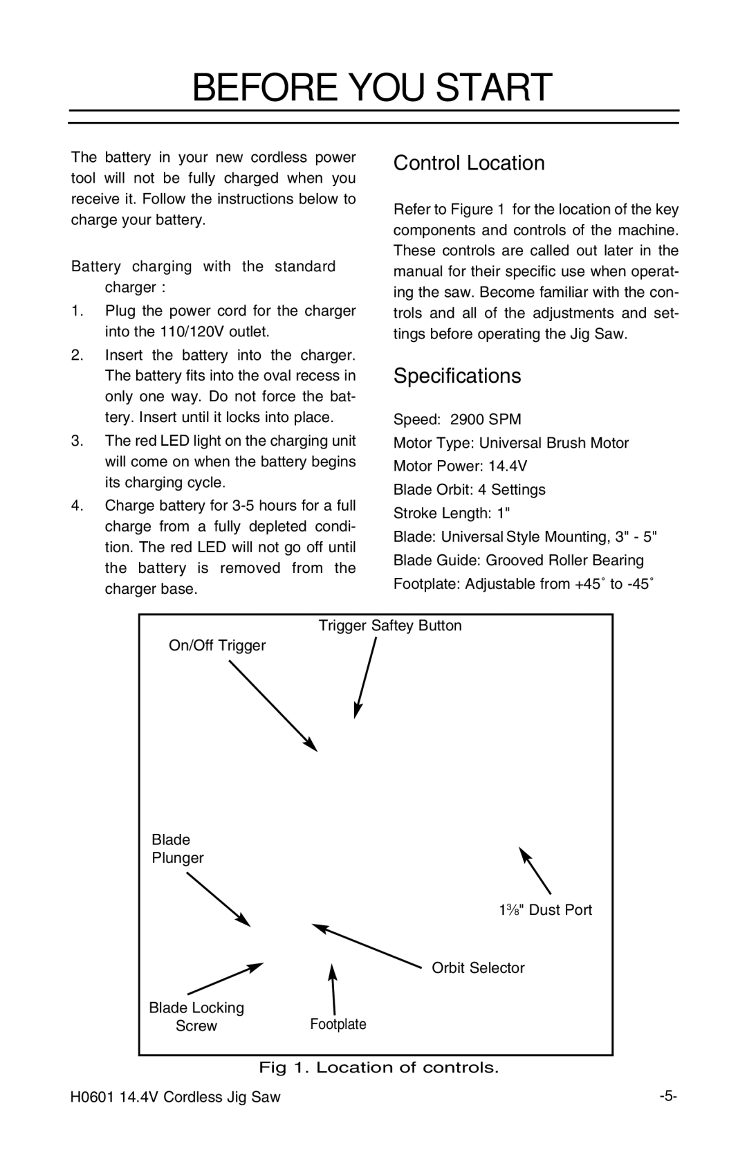 Grizzly H0601 instruction manual Before YOU Start, Battery charging with the standard charger 