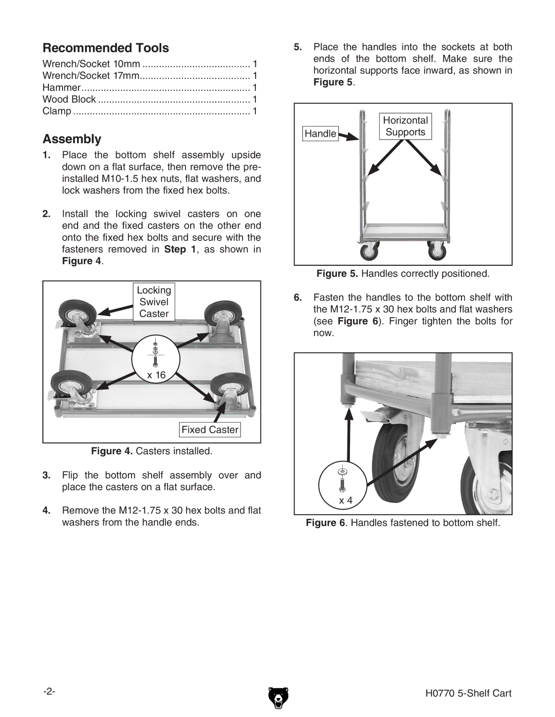 Grizzly H0770 specifications Recommended Tools, Assembly 