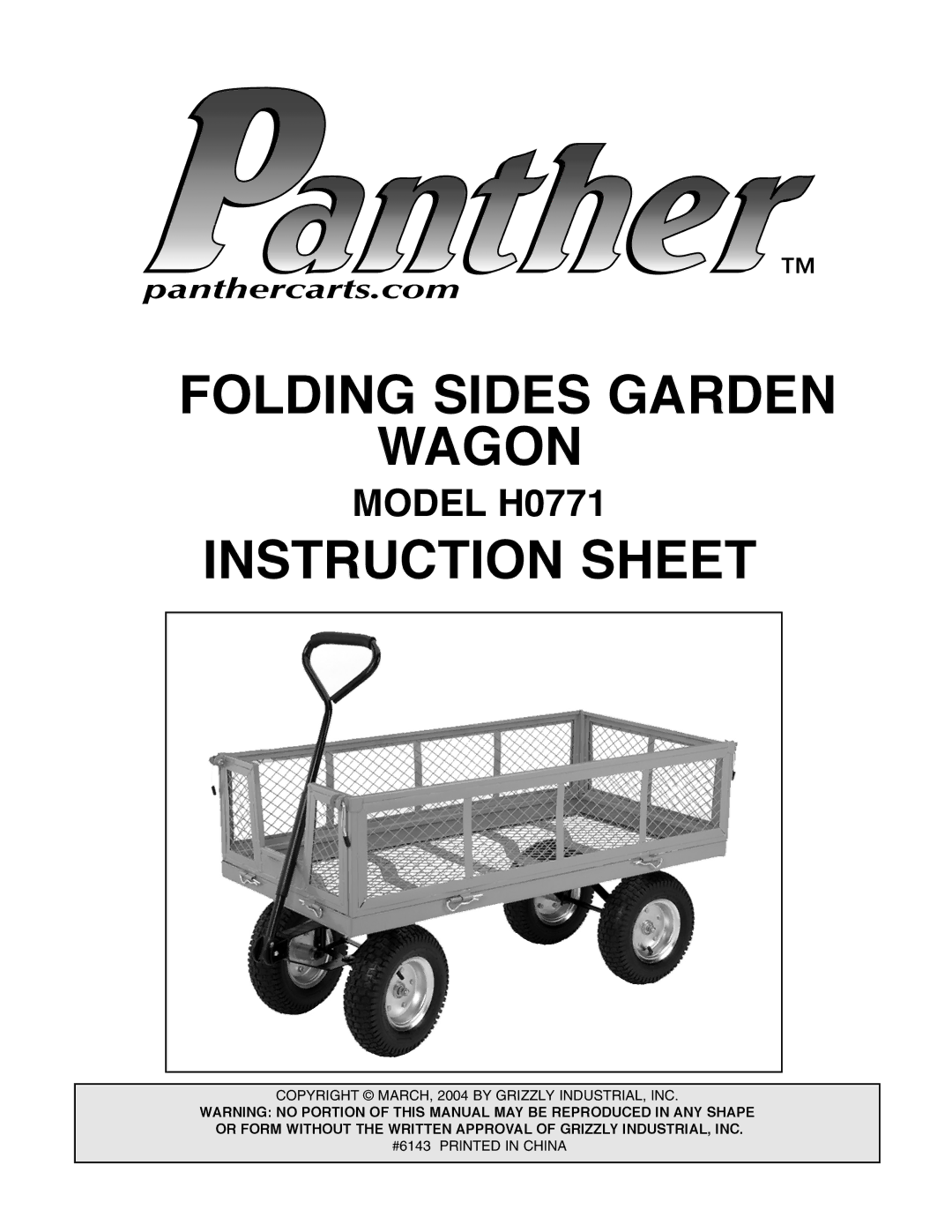 Grizzly instruction sheet Instruction Sheet, Model H0771 