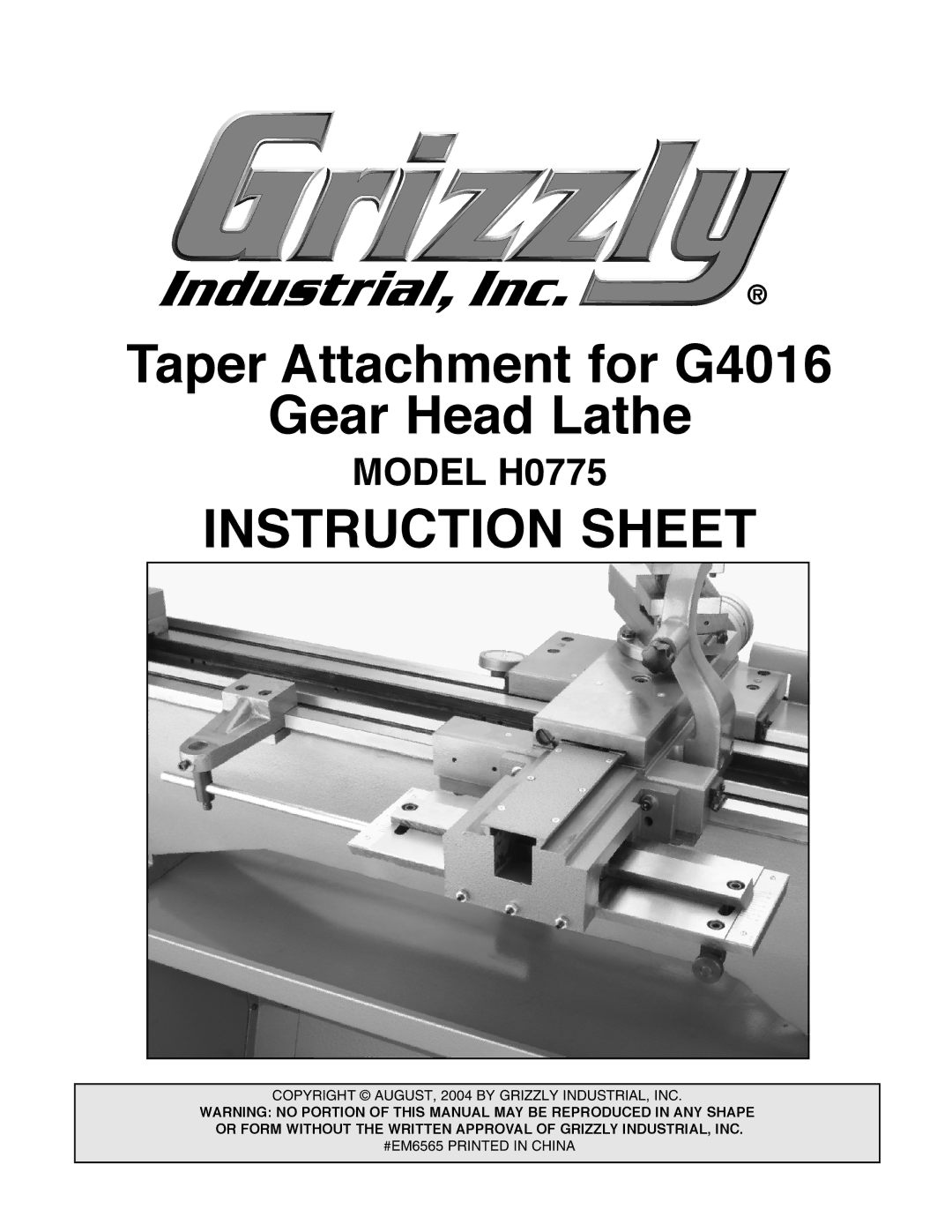 Grizzly instruction sheet Instruction Sheet, Model H0775 