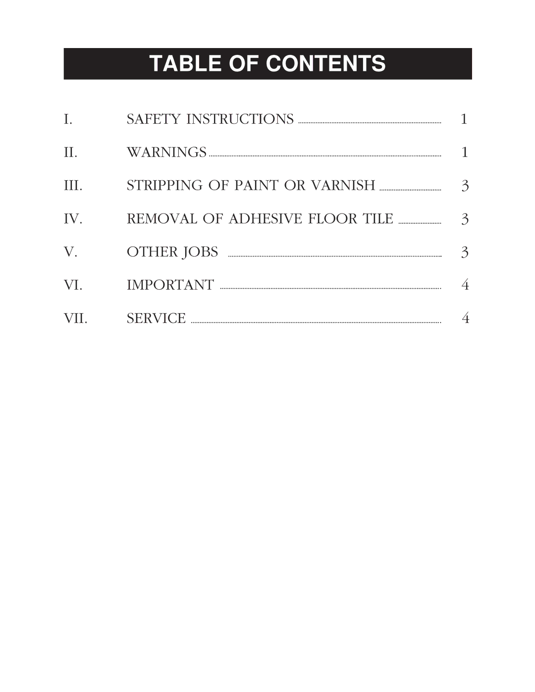 Grizzly H0801 1800W, H0800 1200W instruction manual Table of Contents 