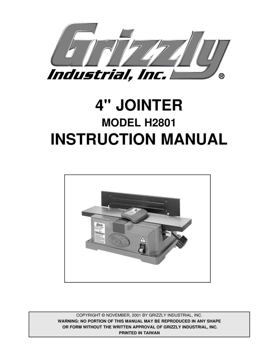 Grizzly H2801 instruction manual Jointer 