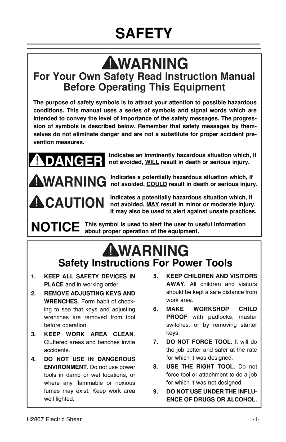 Grizzly H2867 instruction manual Safety, Before Operating This Equipment 