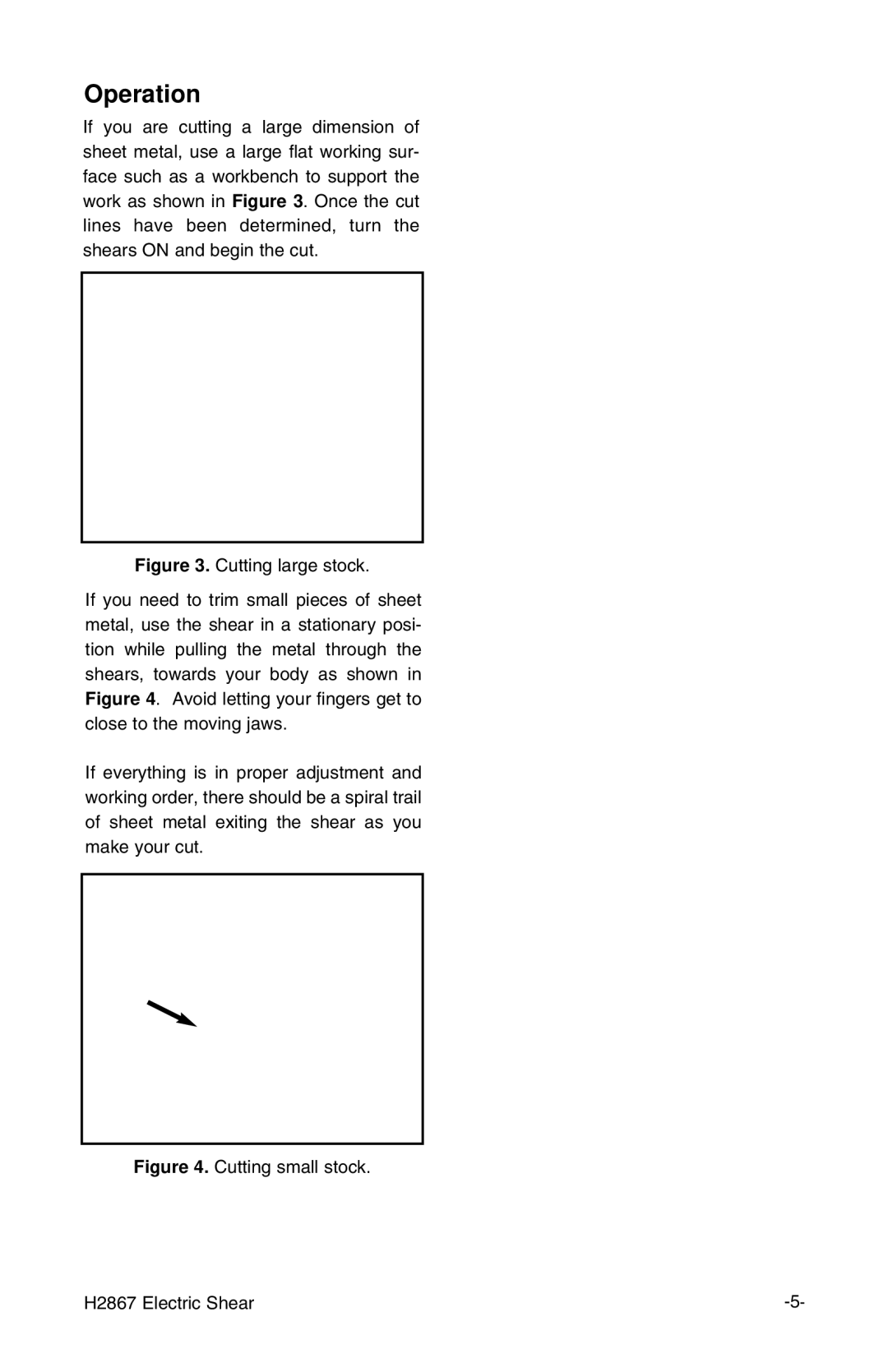 Grizzly instruction manual Operation, Cutting small stock H2867 Electric Shear 