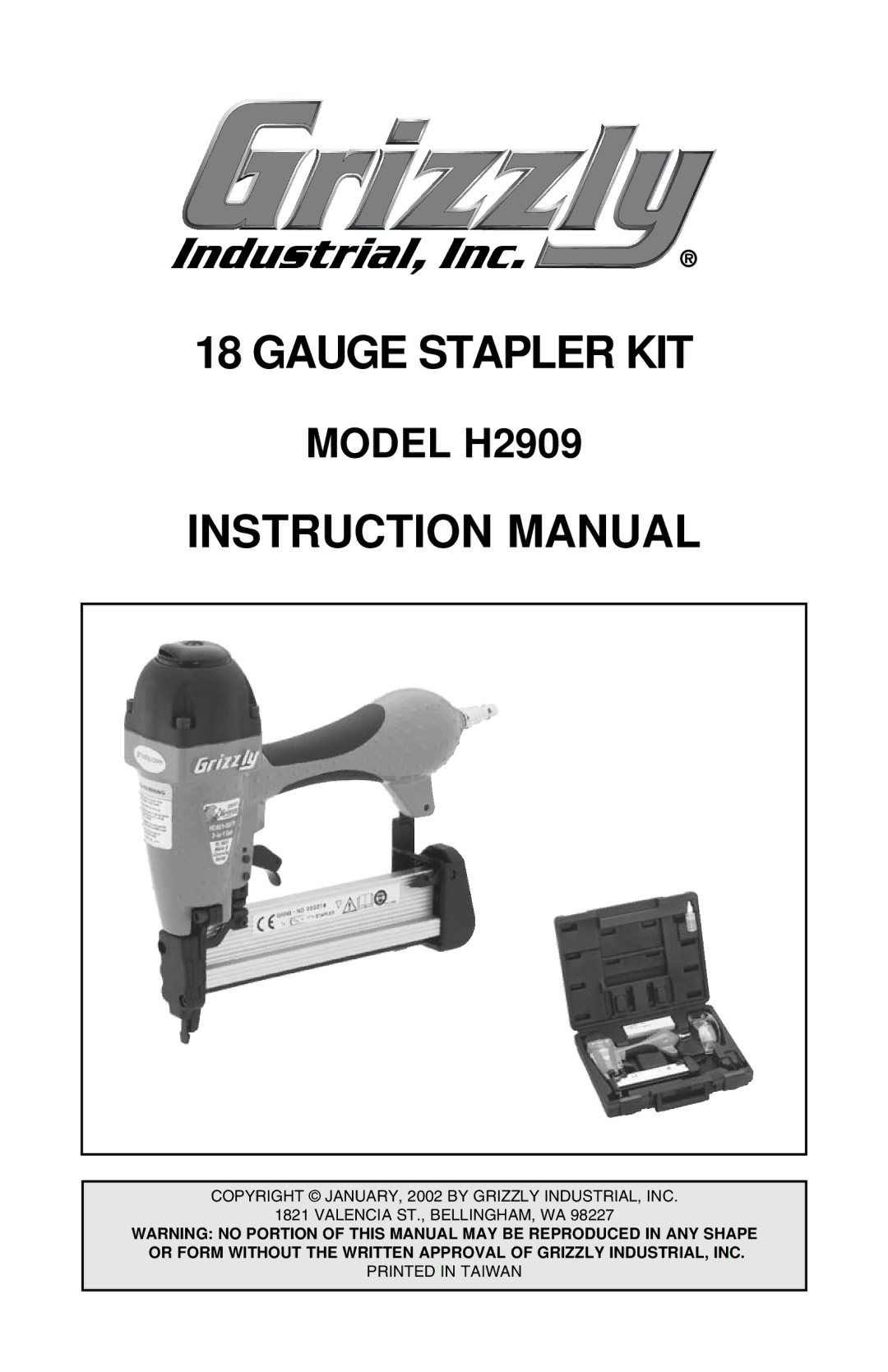 Grizzly H2909 instruction manual Gauge Stapler KIT 