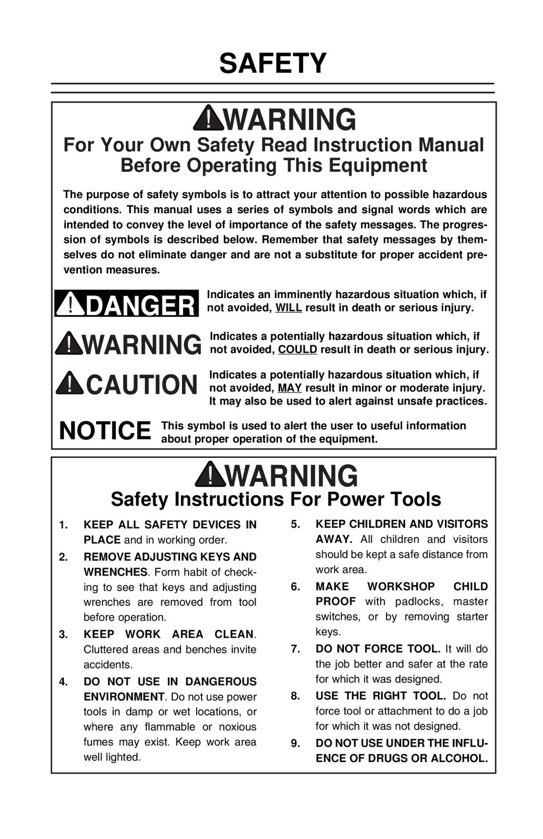 Grizzly H2909 instruction manual Safety, Before Operating This Equipment 