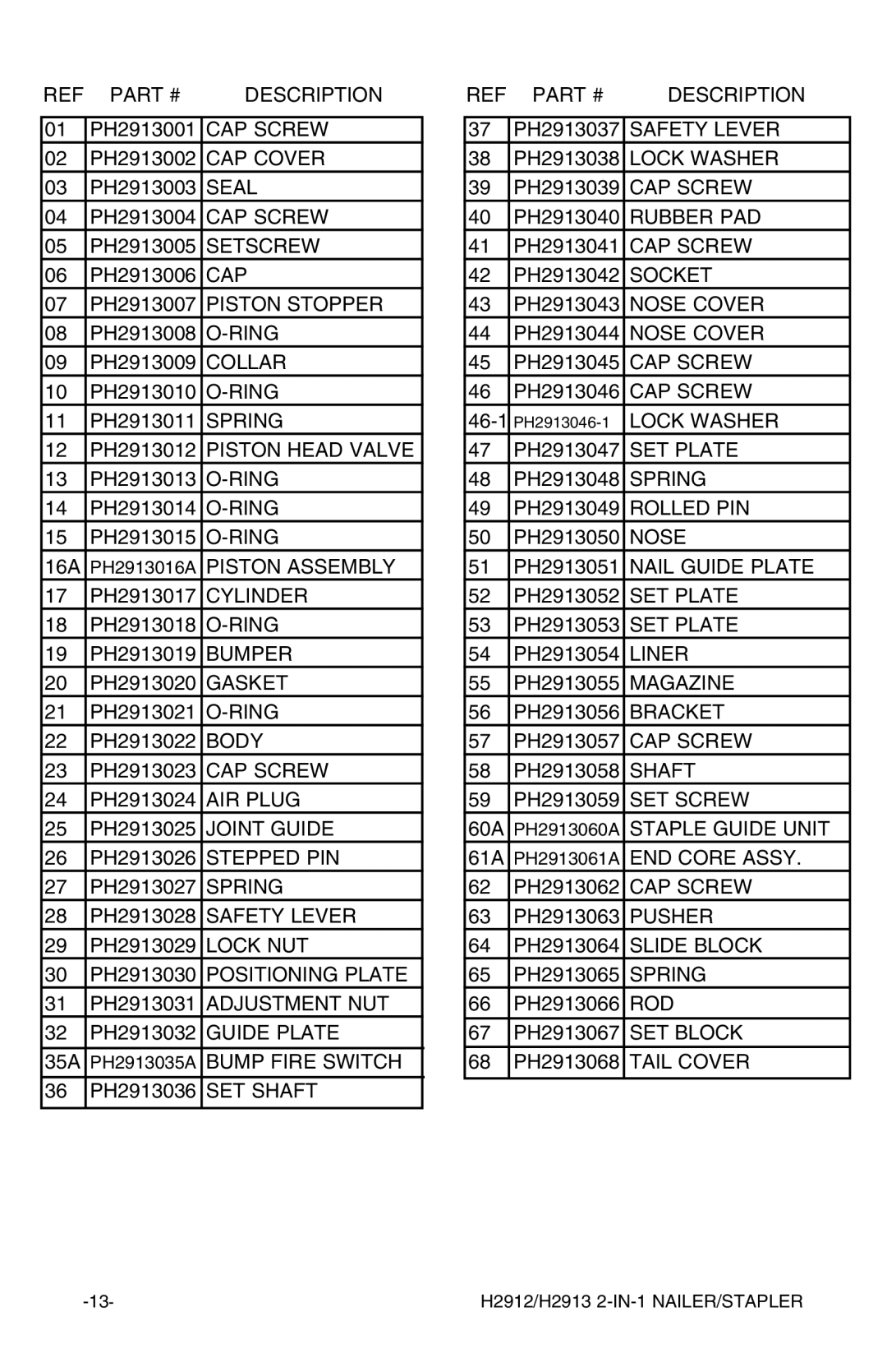 Grizzly H2912/H2913 instruction manual 07 PH2913007 Piston Stopper 