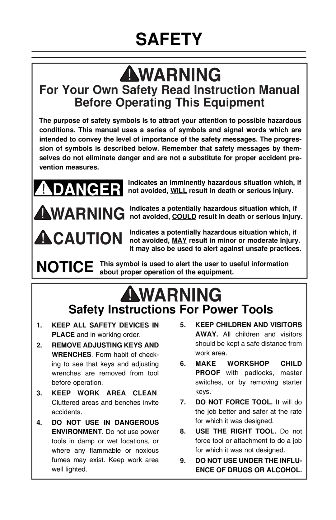 Grizzly H2912/H2913 instruction manual Safety, Before Operating This Equipment 