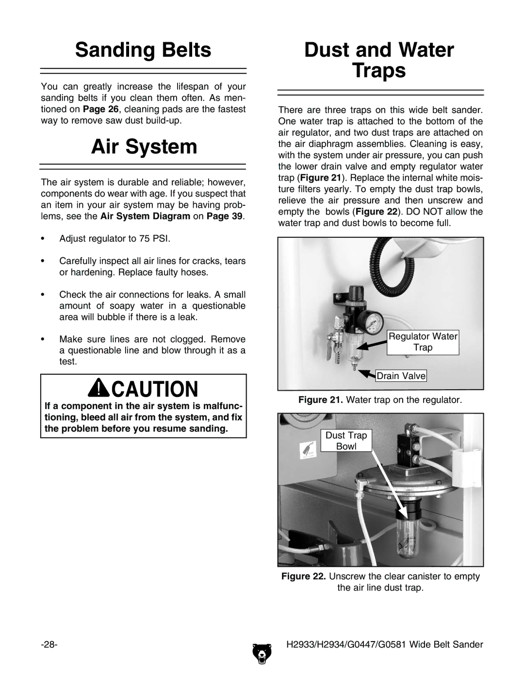 Grizzly H2933, G0581 manual 3ANDING Elts, IR 3YSTEM, $UST and 7ATER 4RAPS, ™ 6YjhigZ\jaVidgid,*EH# 