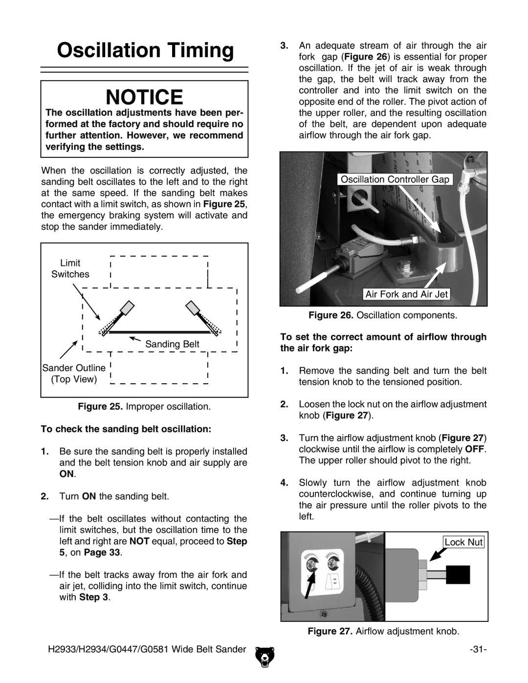 Grizzly H2934, H2933, G0581, G0447 manual Scillation 4IMING 