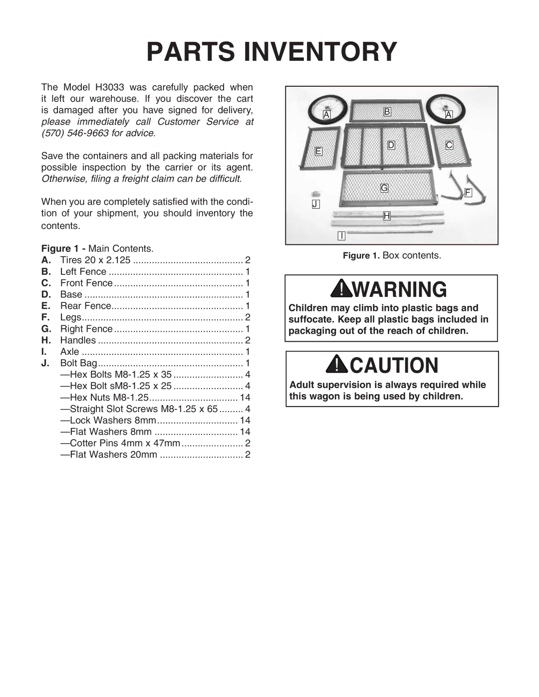 Grizzly H3033 instruction sheet Parts Inventory 