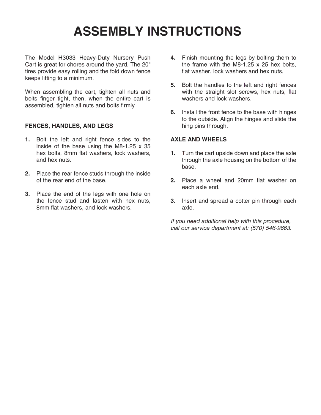 Grizzly H3033 instruction sheet Assembly Instructions 