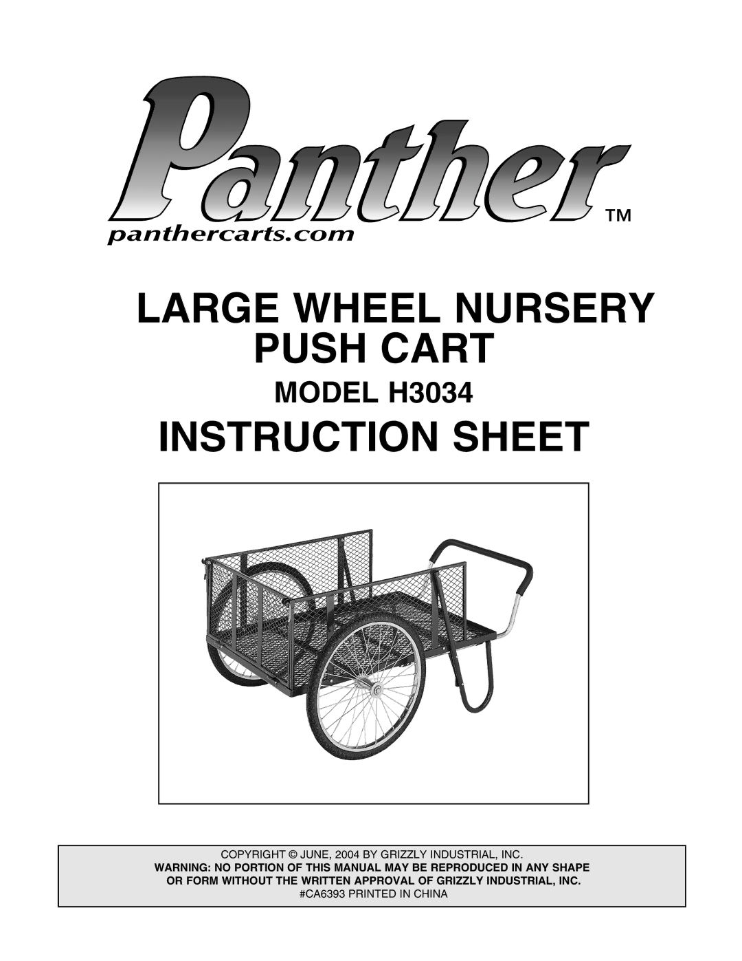 Grizzly H3034 instruction sheet Large Wheel Nursery Push Cart 