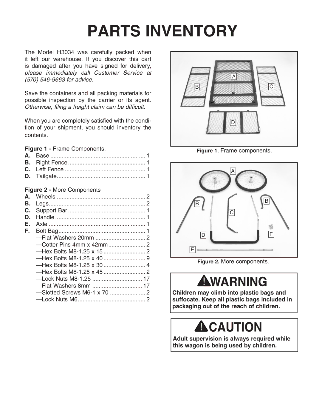 Grizzly H3034 instruction sheet Parts Inventory 