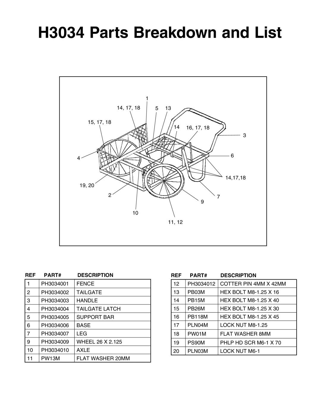 Grizzly instruction sheet H3034 Parts Breakdown and List 