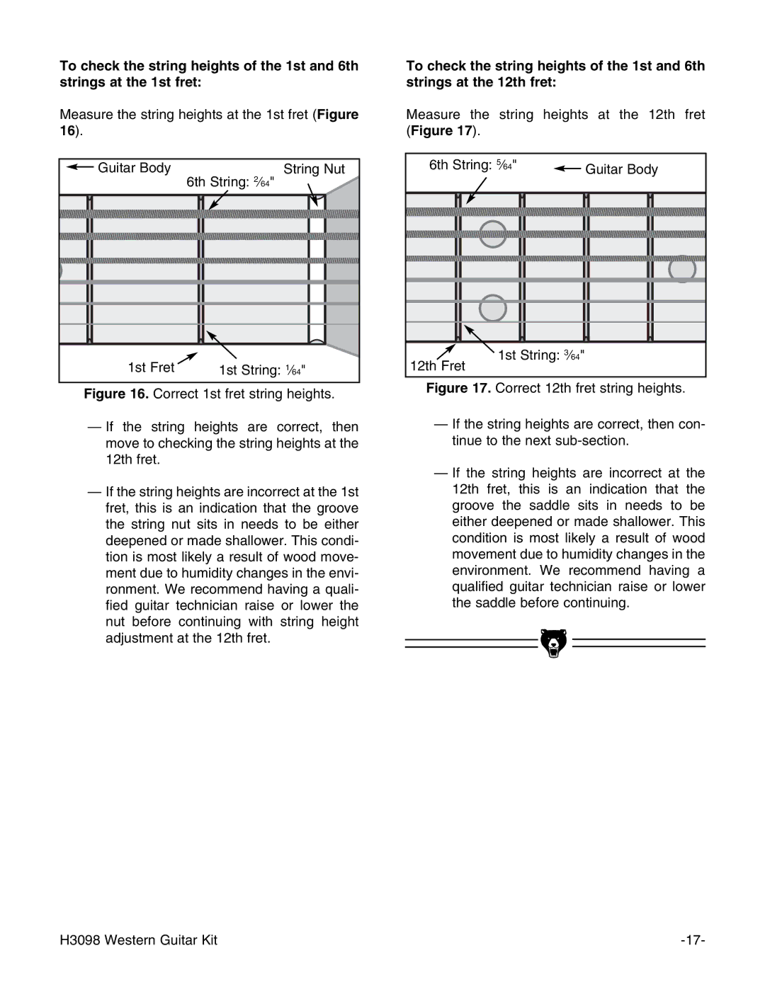 Grizzly H3098 instruction manual Correct 1st fret string heights 