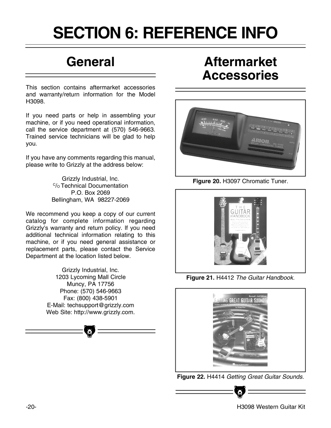 Grizzly H3098 instruction manual Reference Info, General, Aftermarket Accessories 