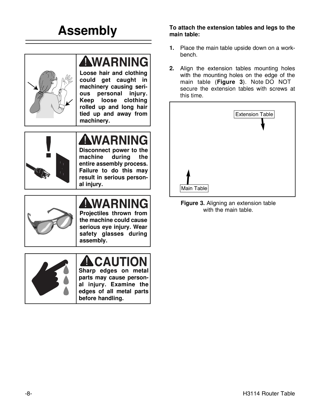 Grizzly H3114 instruction manual Assembly 